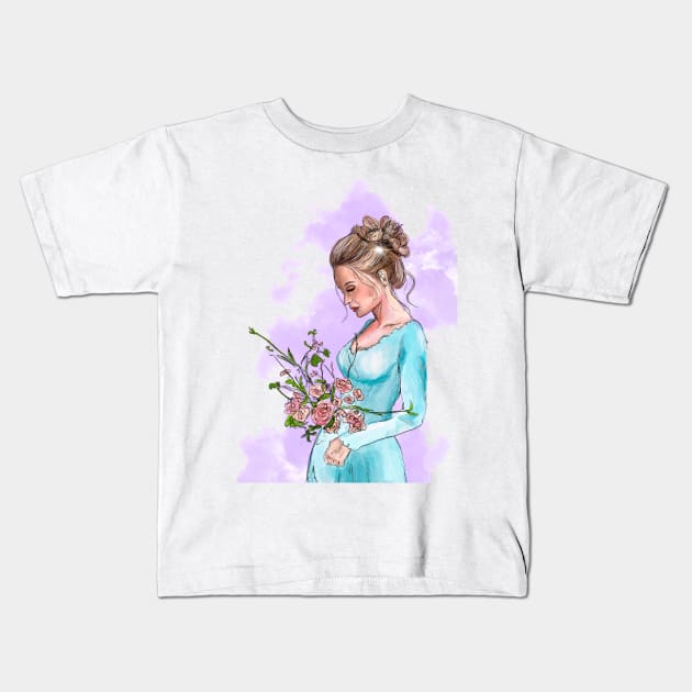 Girl in a dress with a rose bush Kids T-Shirt by BumbleBambooPrints